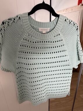 Treasure & Bond Light Mint Open-Knit Short Sleeve Sweater